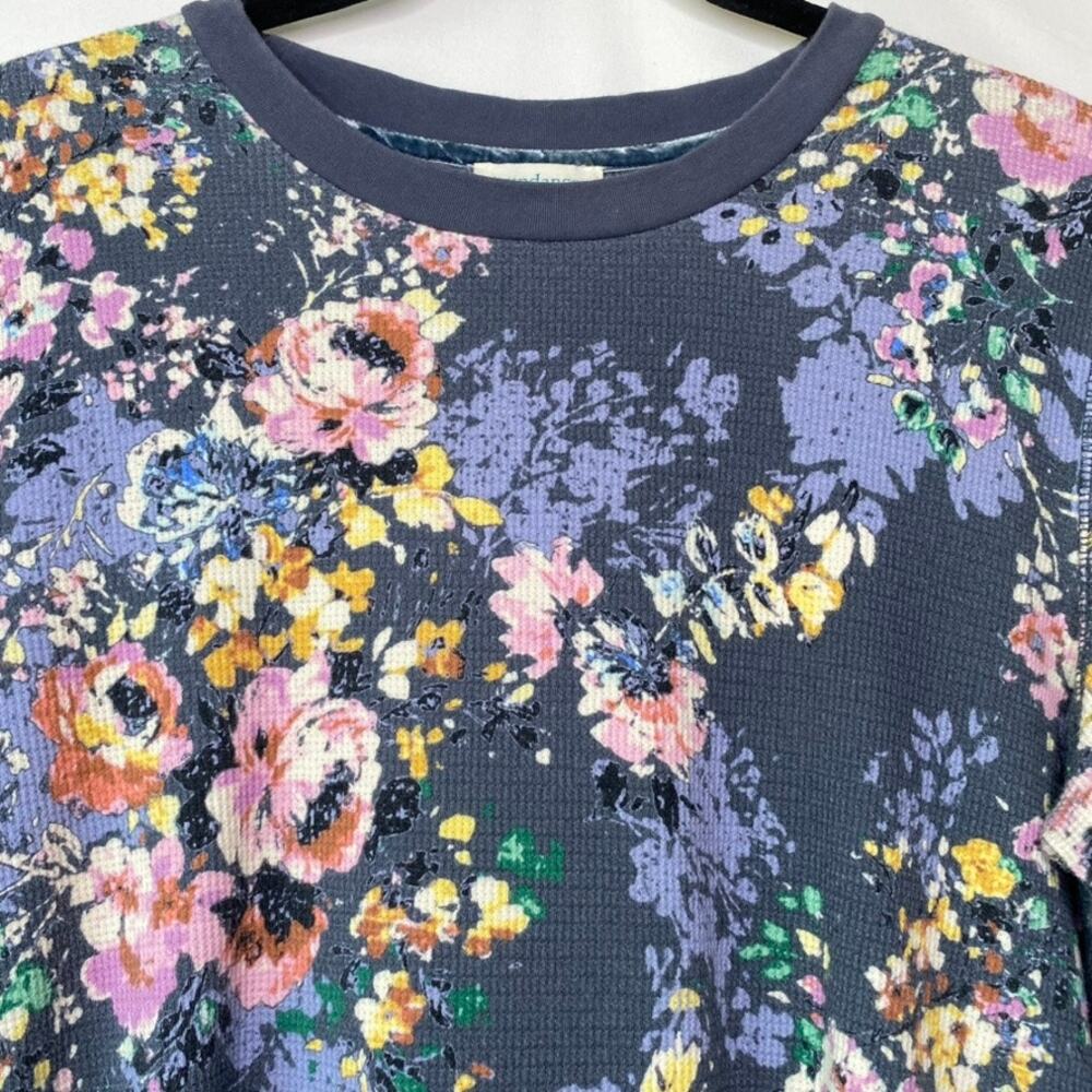 Sundance Blue Floral Waffle Knit Three Quarter Sleeve Shirt Size Petite Large - Picture 3 of 10